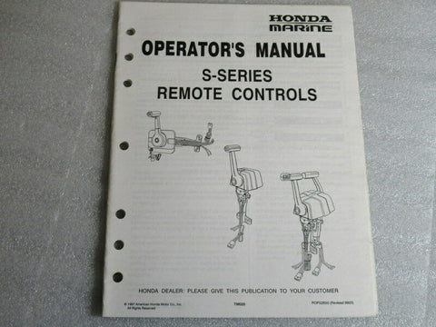 Honda Marine S-Series Remote Controls Operator's Manual Part Number - POP52650