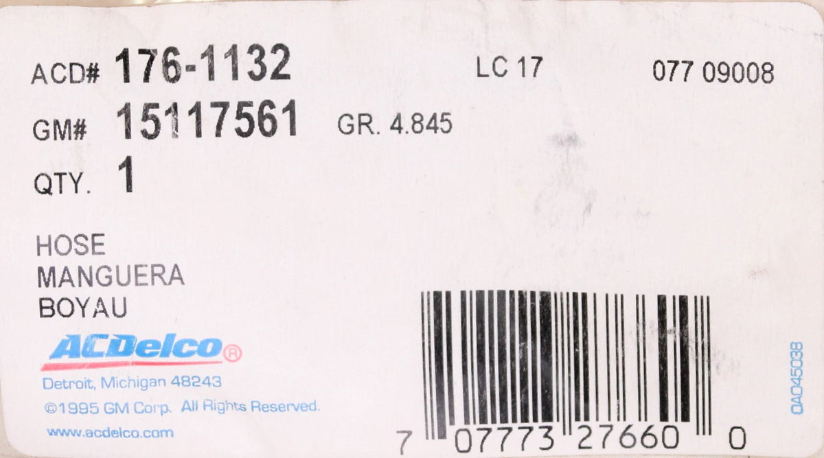 Genuine AC Delco Power Brake Booster Outlet Hose PN 15117561 Kiwi