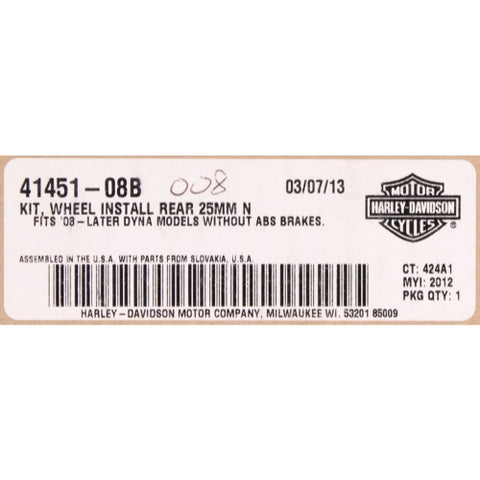 Genuine Harley-Davidson Wheel Installation Kit PN 41451-08B
