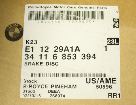 Rolls Royce Ventilated Disc Brake Rotor PN 34-11-6-853-394